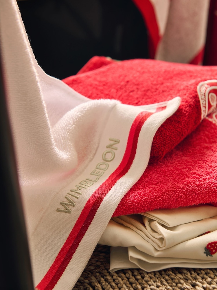 Christy Strawberry  Pink Wimbledon Embroidered Cotton Sports Towel - Image 1 of 4