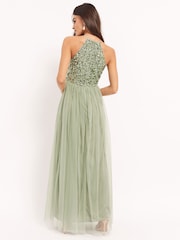 Maya Sage Green Halterneck Delicate Sequin Maxi Dress - Image 2 of 4