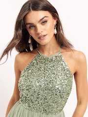 Maya Sage Green Halterneck Delicate Sequin Maxi Dress - Image 4 of 4
