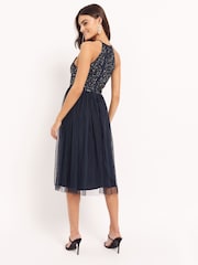 Maya Navy Blue Halter Neck Midi Dress - Image 2 of 4