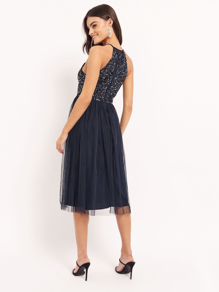Maya Navy Blue Halter Neck Midi Dress - Image 2 of 4 Maya Navy Blue Halter Neck Midi Dress - Image 2 of 4