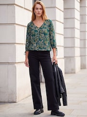 Roman Green Floral V-Neck Stretch Top - Image 1 of 4