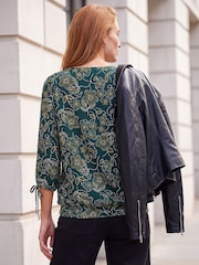 Roman Green Floral V-Neck Stretch Top - Image 3 of 4