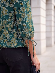 Roman Green Floral V-Neck Stretch Top - Image 4 of 4