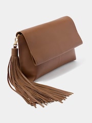 Mint Velvet Brown Daisy Leather Fold Over Tassel Clutch - Image 2 of 4