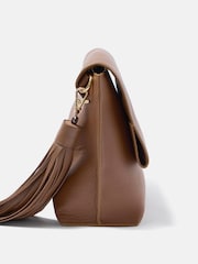 Mint Velvet Brown Daisy Leather Fold Over Tassel Clutch - Image 3 of 4