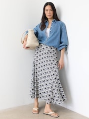 Mint Velvet Blue Geo Print Drop Waist Maxi Skirt - Image 1 of 7