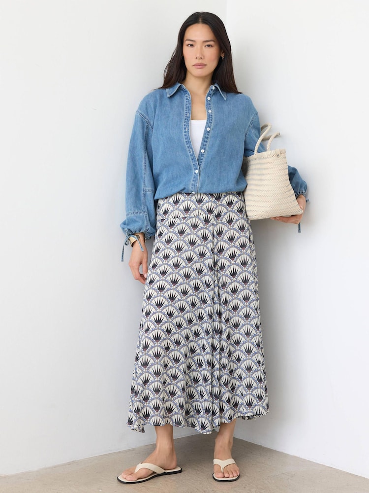 Mint Velvet Blue Geo Print Drop Waist Maxi Skirt - Image 2 of 7