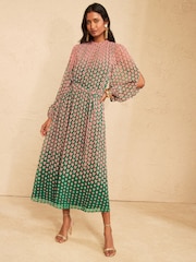 Love & Roses Pink Heart Geo Long Sleeve Midi Dress - Image 1 of 5