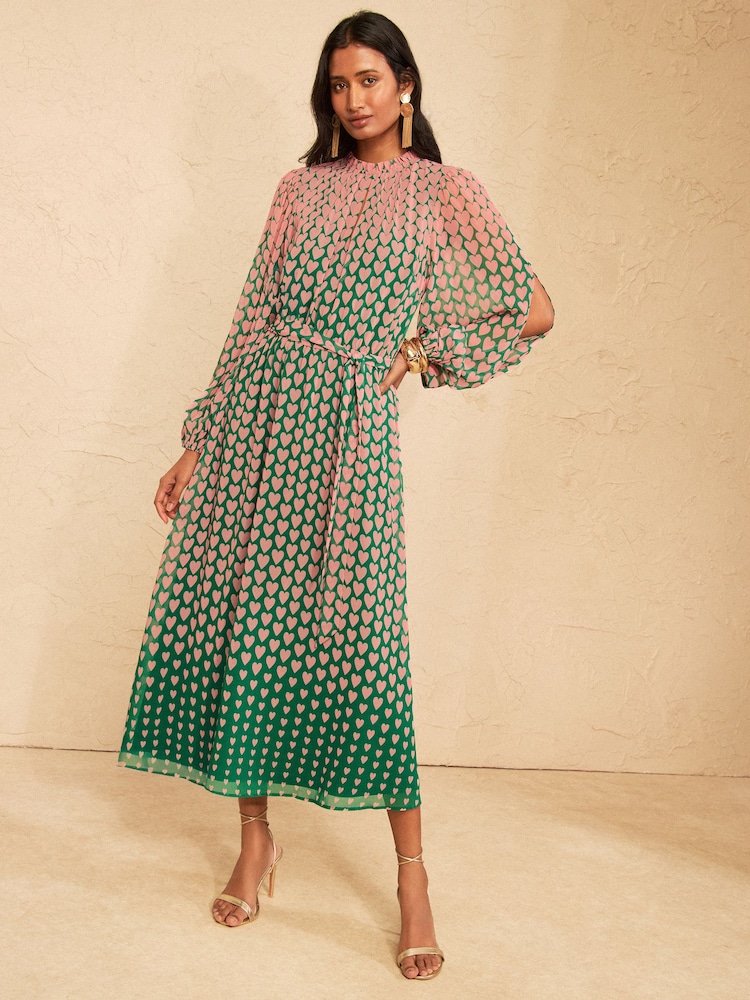 Love & Roses Pink Heart Geo Long Sleeve Midi Dress - Image 1 of 5