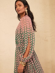 Love & Roses Pink Heart Geo Long Sleeve Midi Dress - Image 2 of 5