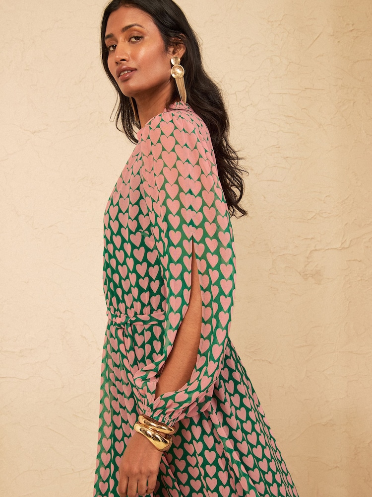 Love & Roses Pink Heart Geo Long Sleeve Midi Dress - Image 2 of 5