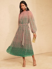 Love & Roses Pink Heart Geo Long Sleeve Midi Dress - Image 3 of 5