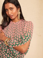 Love & Roses Pink Heart Geo Long Sleeve Midi Dress - Image 4 of 5