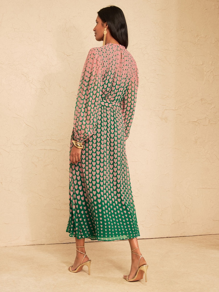 Love & Roses Pink Heart Geo Long Sleeve Midi Dress - Image 5 of 5