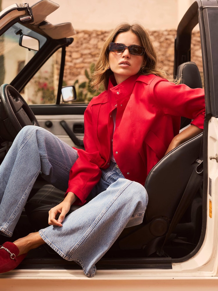 Mint Velvet Red Funnel Neck Bomber Jacket - Image 2 of 7 Mint Velvet Red Funnel Neck Bomber Jacket - Image 2 of 7