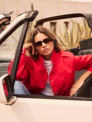Mint Velvet Red Funnel Neck Bomber Jacket - Image 4 of 7