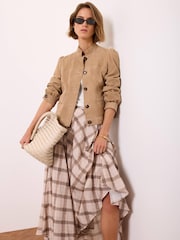 Mint Velvet Brown Checked Print Midi Skirt - Image 1 of 7