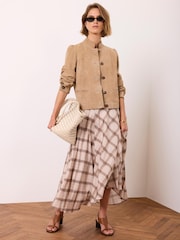 Mint Velvet Brown Checked Print Midi Skirt - Image 3 of 7