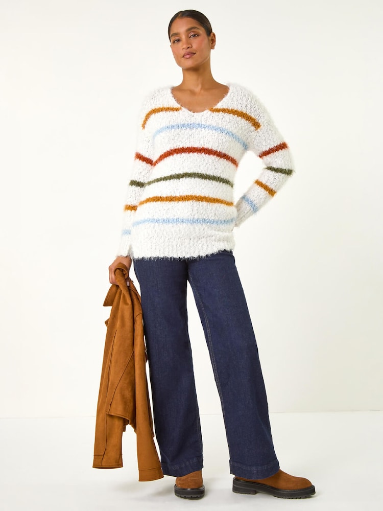 Roman White Stripe Fluffy Knit Jumper - Image 2 of 4