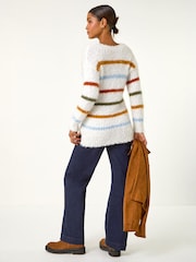 Roman White Stripe Fluffy Knit Jumper - Image 3 of 4
