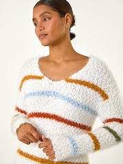 Roman White Stripe Fluffy Knit Jumper - Image 4 of 4