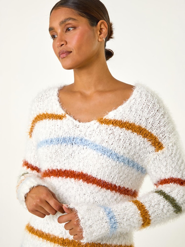 Roman White Stripe Fluffy Knit Jumper - Image 4 of 4