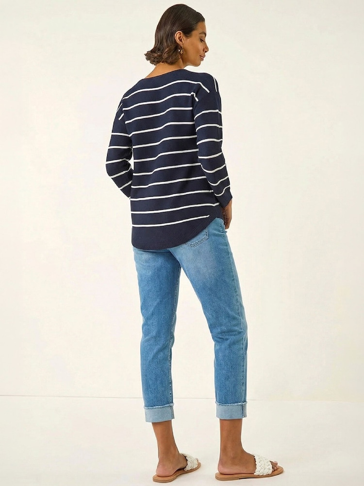 Roman Blue Stripe Curved Hem Knit Jumper - Image 2 of 4