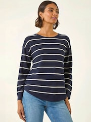 Roman Blue Stripe Curved Hem Knit Jumper - Image 4 of 4