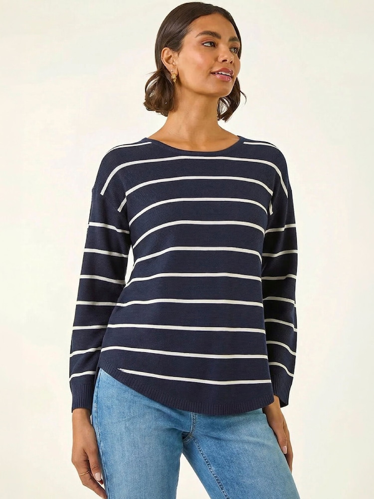 Roman Blue Stripe Curved Hem Knit Jumper - Image 4 of 4