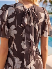 Marrón - Vestido a media pierna con mangas de campana y estampado floral de Roman - Imagen 4 de 4