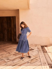 Mint Velvet Puff Sleeve Denim Midi Dress - Obraz 5 z 8