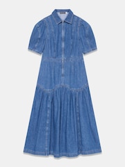 Mint Velvet Puff Sleeve Denim Midi Dress - Obraz 7 z 8