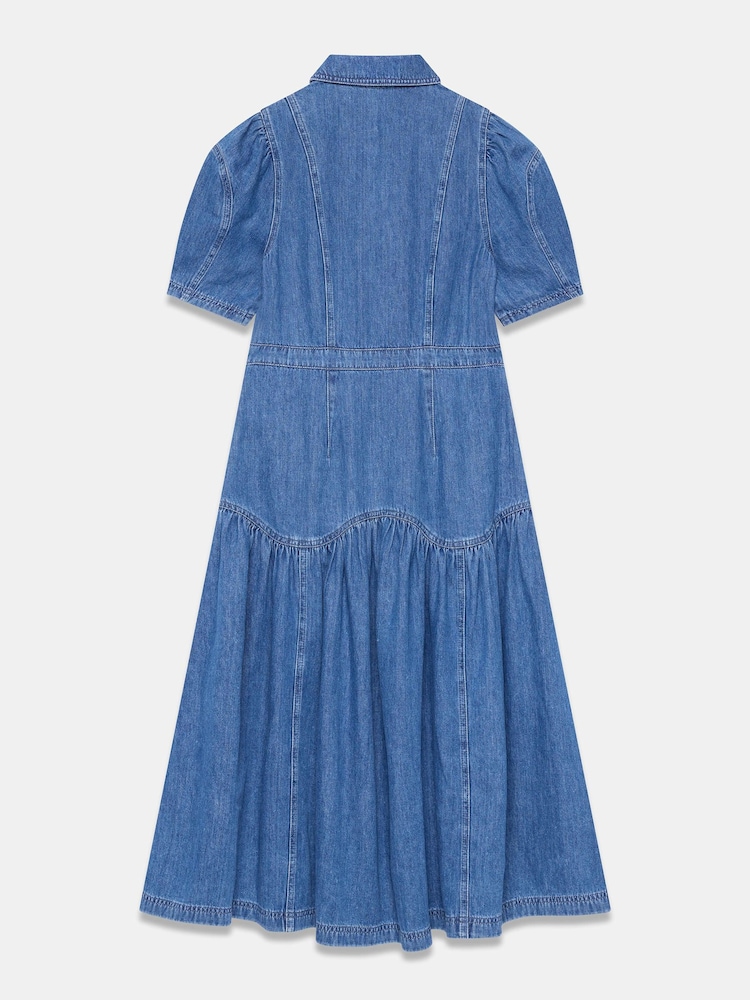 Mint Velvet Puff Sleeve Denim Midi Dress - Obraz 8 z 8 Mint Velvet Puff Sleeve Denim Midi Dress - Obraz 8 z 8