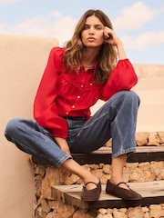 Mint Velvet Red Floral Detail Cutwork Blouse - Image 1 of 7