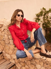 Mint Velvet Red Floral Detail Cutwork Blouse - Image 2 of 7