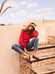 Mint Velvet Red Floral Detail Cutwork Blouse - Image 4 of 7