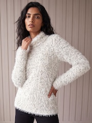 Roman White Fluffy High Neck Knit Jumper - Image 1 of 4