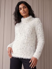 Roman White Fluffy High Neck Knit Jumper - Image 2 of 4