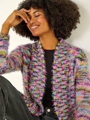 Roman Purple Fluffy Longline Cosy Cardigan - Image 1 of 4