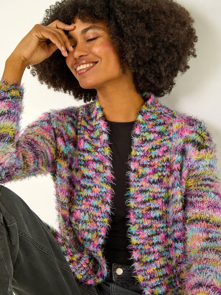 Roman Purple Fluffy Longline Cosy Cardigan - Image 1 of 4 Roman Purple Fluffy Longline Cosy Cardigan - Image 1 of 4