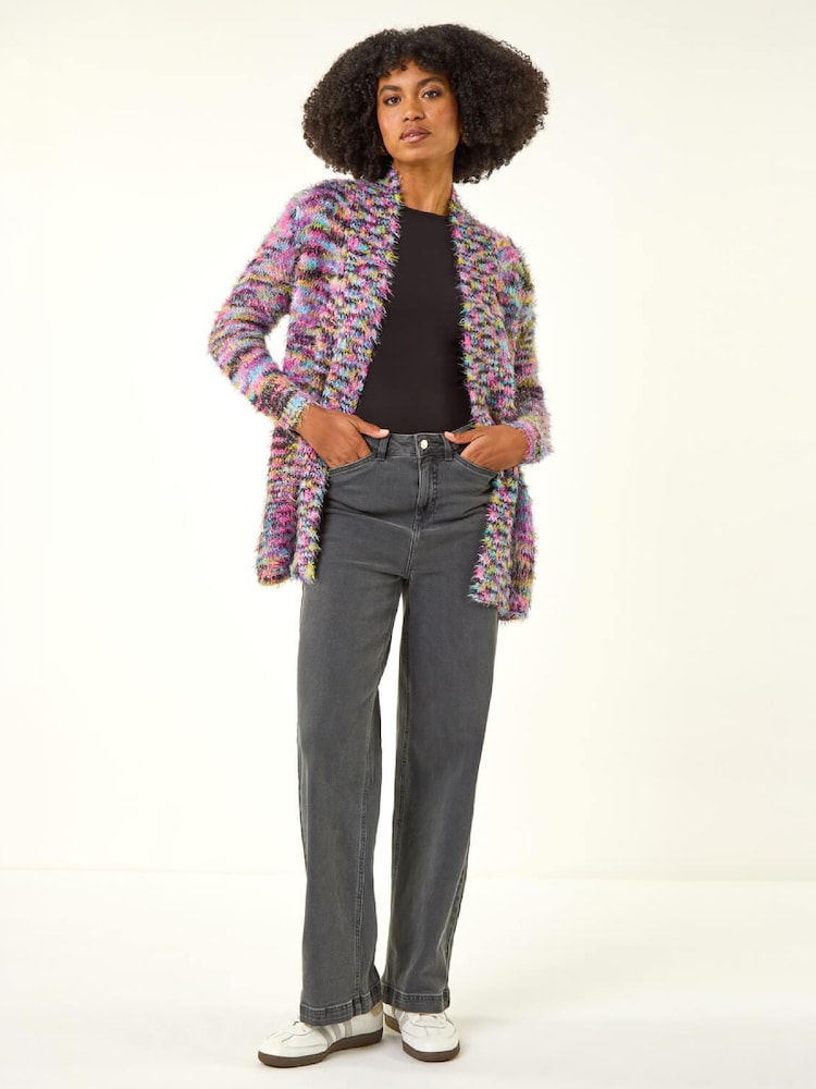 Roman Purple Fluffy Longline Cosy Cardigan - Image 2 of 4 Roman Purple Fluffy Longline Cosy Cardigan - Image 2 of 4