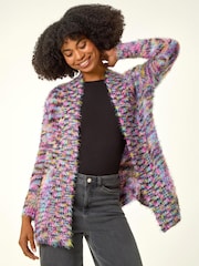 Roman Purple Fluffy Longline Cosy Cardigan - Image 4 of 4