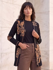 Roman Black Contrast Floral Print Cardigan - Image 1 of 4