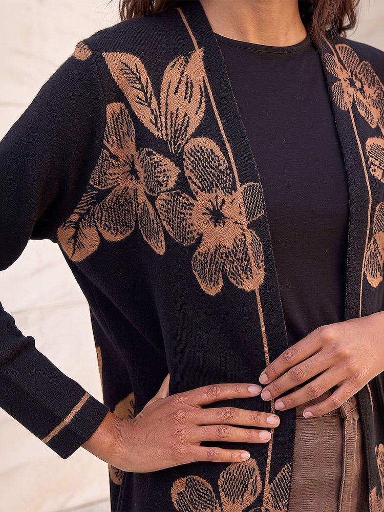 Roman Black Contrast Floral Print Cardigan - Image 4 of 4