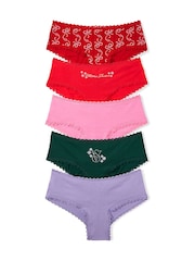 Victoria's Secret Christmas Red/Pink/Green/Purple Cheeky 5 Pack Cotton Lace Trim Knickers - Image 1 of 1