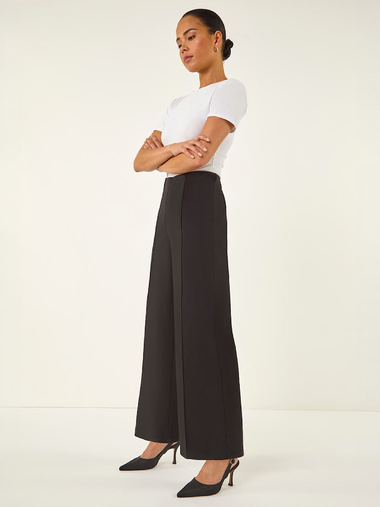Roman Black Petite Pintuck Wide Leg Stretch Trousers - Image 1 of 4 Roman Black Petite Pintuck Wide Leg Stretch Trousers - Image 1 of 4