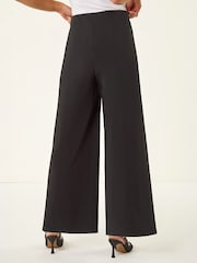 Roman Black Petite Pintuck Wide Leg Stretch Trousers - Image 3 of 4