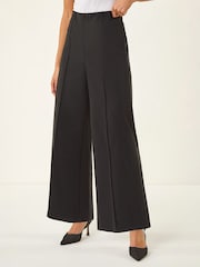 Roman Black Petite Pintuck Wide Leg Stretch Trousers - Image 4 of 4