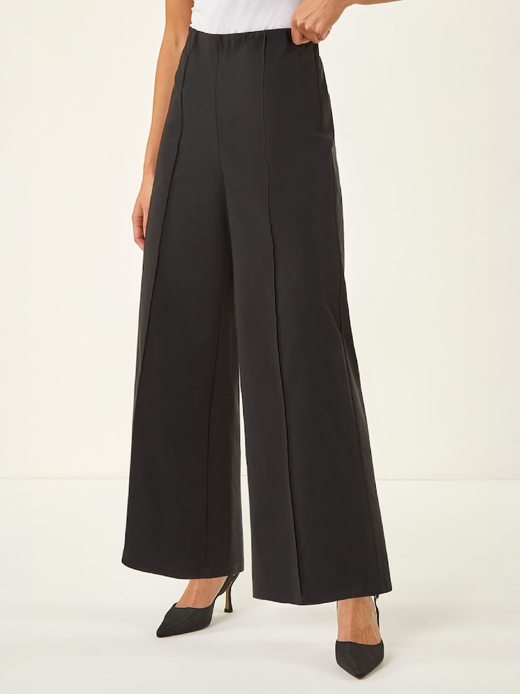 Roman Black Petite Pintuck Wide Leg Stretch Trousers - Image 4 of 4 Roman Black Petite Pintuck Wide Leg Stretch Trousers - Image 4 of 4